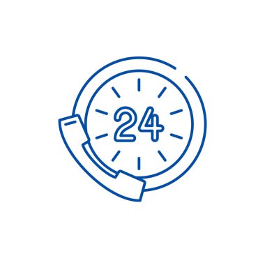 24 saat iletişim hattı simgesi kavramı. 24 saat iletişim düz vektör simgesi, işareti, anahat illüstrasyon.