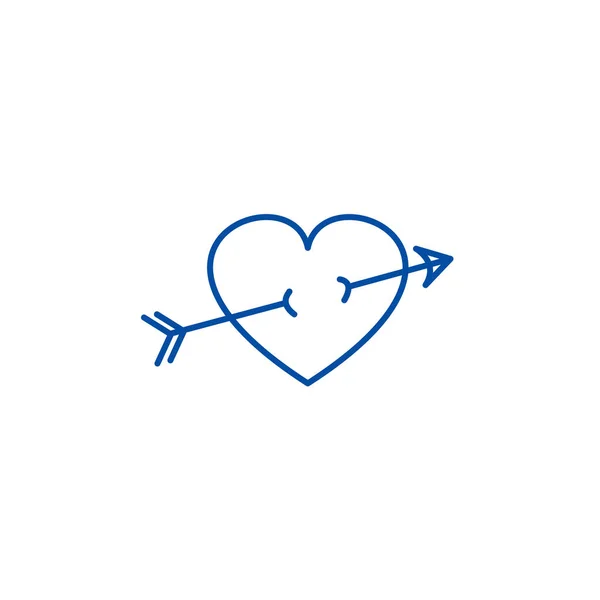 Flecha en concepto de icono de línea de corazón. Flecha en el corazón símbolo de vector plano, signo, esbozo ilustración . — Vector de stock