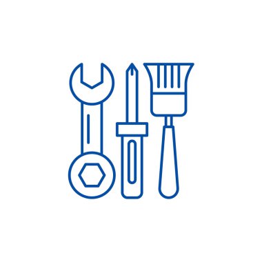 Bina Araçlar satırı simgesi kavramı. Bina Araçlar düz vektör simgesi, işaret, anahat illüstrasyon.