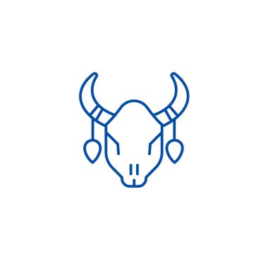 Boğa kafatası satırı simgesi kavramı. Boğa kafatası düz vektör simgesi, işaret, anahat illüstrasyon.