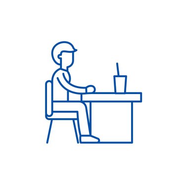 Kantin satırı simgesi kavramı. Kantin düz vektör simgesi, işaret, anahat illüstrasyon.