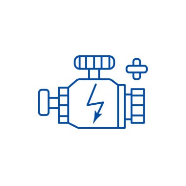 Araba motoru işareti simgesi kavramı satır. Araba motoru işareti düz vektör simgesi, işaret, anahat illüstrasyon.