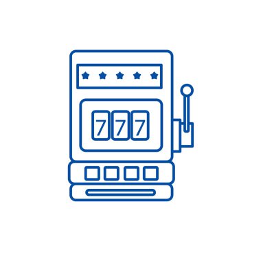 Casino slot makinesidir satırı simgesi kavramı. Casino slot makinesidir düz vektör simgesi, işaret, anahat illüstrasyon.