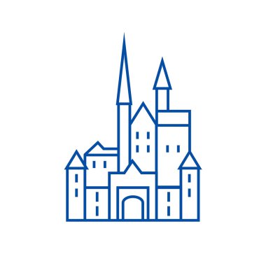 Almanya satırı simgesi kavramı kalede. Almanya flat vektör simgesi, işaret, anahat illüstrasyon Castle.