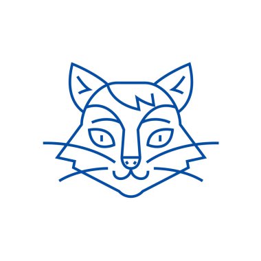 Kedi zeka çizgisi simgesi kavramı. Kedi kafa düz vektör simgesi, işaret, anahat illüstrasyon.