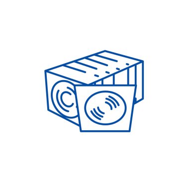 CD disk koleksiyonu, vinil satırı simgesi kavramı. CD disk koleksiyonu, vinil düz vektör simgesi, işaret, anahat illüstrasyon.