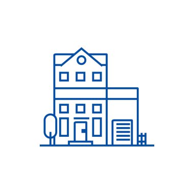 Apartman satırı simgesi kavramı. Apartman düz vektör simgesi, işaret, anahat illüstrasyon.