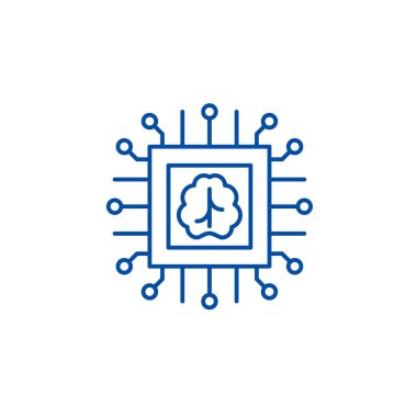 Yapay zeka teknolojileri hat simgesi kavramı. Yapay zeka teknolojileri düz vektör simgesi, işaret, anahat illüstrasyon.