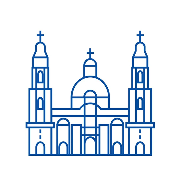Kathedraal kerk lijn pictogram concept. Kathedraal kerk platte vector symbool, teken, overzicht illustratie. — Stockvector