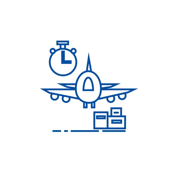 Logistique aérienne, concept d'icône de ligne de livraison rapide. Logistique de l'air, livraison rapide symbole vectoriel plat, signe, illustration de contour . — Image vectorielle