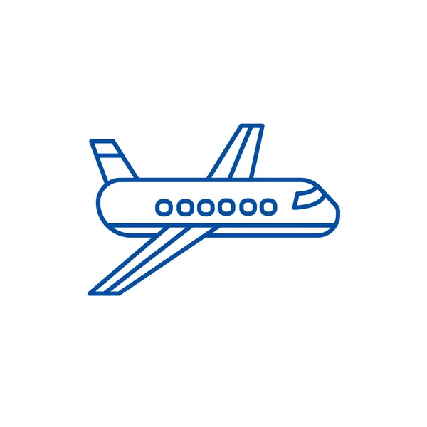 Vliegtuig, vliegtuig lijn pictogram concept. Vliegtuig vliegtuig platte vector symbool, teken, overzicht illustratie. — Stockvector