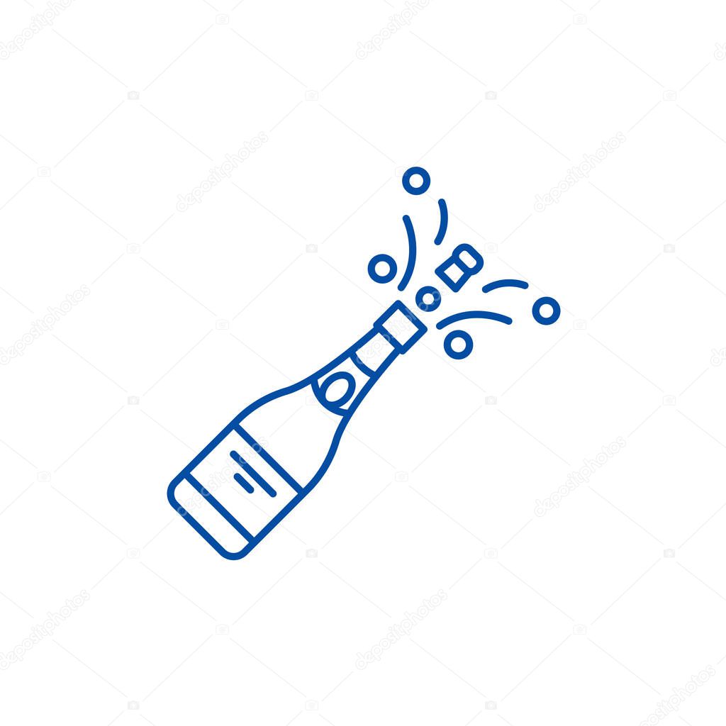 Champagne opening line icon concept. Champagne opening flat  vector symbol, sign, outline illustration.