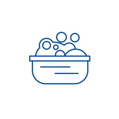 Havza sabun köpük satırı simgesi konsepti ile. Sabun köpük düz vektör simgesi, işaret, anahat illüstrasyon Havzası.