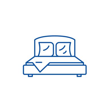 Yatak odası satırı simgesi konsepti. Yatak odası düz vektör simgesi, işareti, anahat illüstrasyon.