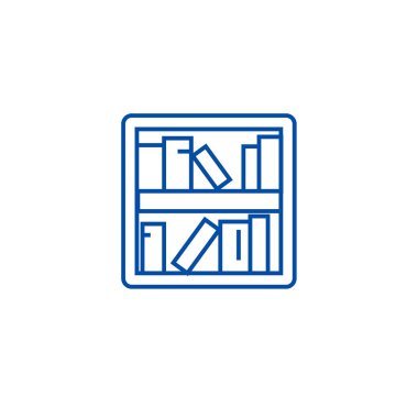 Raf satırı simgesi kavramı kitap. Kitap raf düz vektör simgesi, işaret, anahat illüstrasyon.