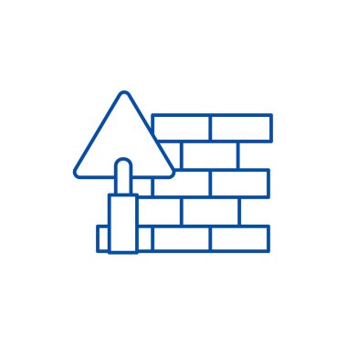 Tuğla duvar, DIY satırı simgesi kavramı. Tuğla duvar, DIY düz vektör simgesi, işaret, anahat illüstrasyon.