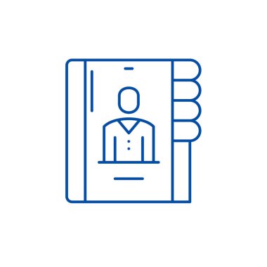 İlgili kişiler simgesini kavramı satır. İş kişiler düz vektör simgesi, işaret, anahat illüstrasyon.