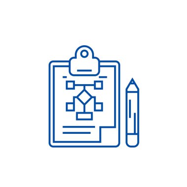 İş planı, kalem, Pano satırı simgesi kavramı. İş planı, kalem, Pano düz vektör simgesi, işaret, anahat illüstrasyon.