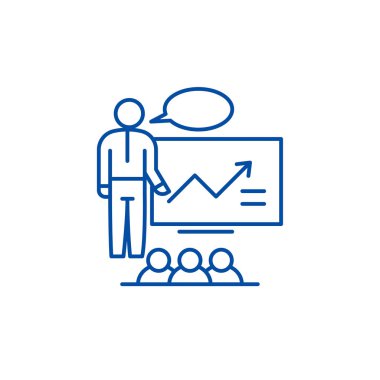 İş tanıtımı satırı simgesi kavramı. İş tanıtımı düz vektör simgesi, işareti, anahat illüstrasyon.