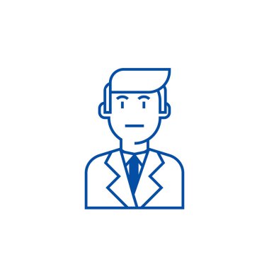 Takım elbise satırı simgesi kavramı'iş adamıdır. Takım elbise düz vektör simgesi, işaret, anahat illüstrasyon iş adamı.