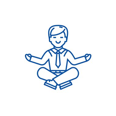 İşadamı meditasyon satırı simgesi kavramı. İşadamı meditasyon düz vektör simgesi, işaret, anahat illüstrasyon.