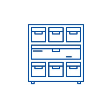 Kabine belgeler satırı simgesi konsepti ile. Kabin ve belgeler düz vektör simgesi, işaret, anahat illüstrasyon.