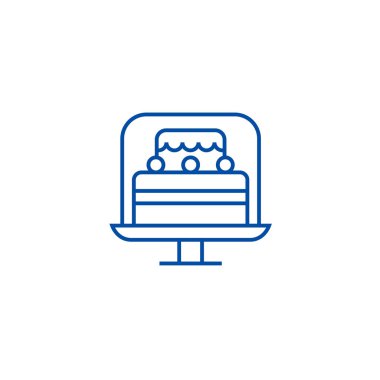 Kek standı satırı simgesi kavramı. Kek standı düz vektör simgesi, işaret, anahat illüstrasyon.