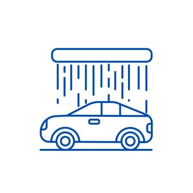 Oto yıkama hattı simgesi kavramı. Oto yıkama düz vektör simgesi, işaret, anahat illüstrasyon.