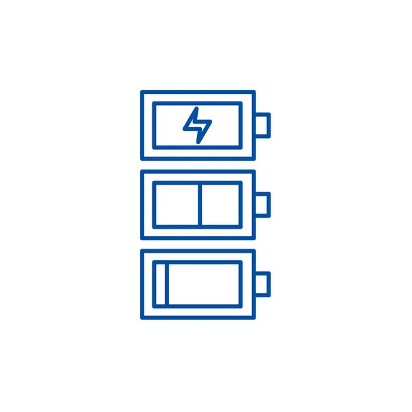 Concept d'icône de ligne de charge de batterie. Charge de la batterie symbole vectoriel plat, signe, illustration de contour . — Image vectorielle
