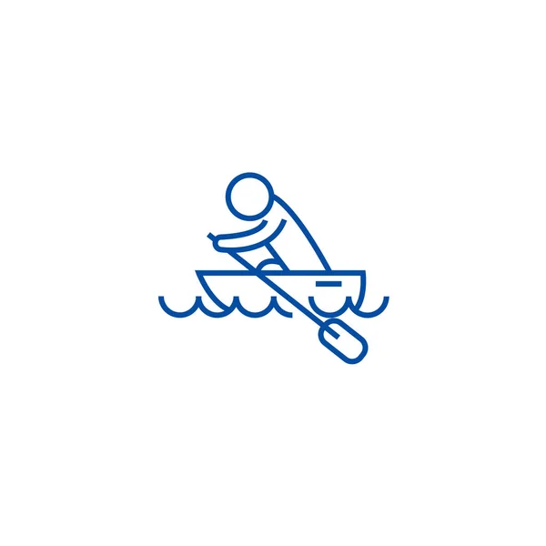 Corsa in barca, kayak, linea di voga concetto icona. Gara di barche, kayak, gara di canottaggio simbolo vettoriale piatto, segno, illustrazione di contorno . — Vettoriale Stock