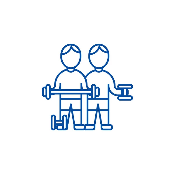 Bodybuilders, fintess lijn pictogram concept. Fintess platte vector symbool, teken, bodybuilders, overzicht illustratie. — Stockvector