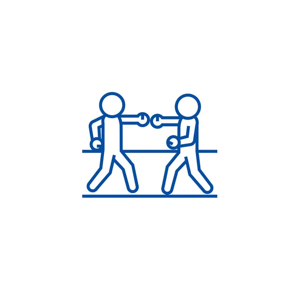 Boxing sparring line icon concept (em inglês). Boxe sparring símbolo vetorial plana, sinal, ilustração esboço . —  Vetores de Stock