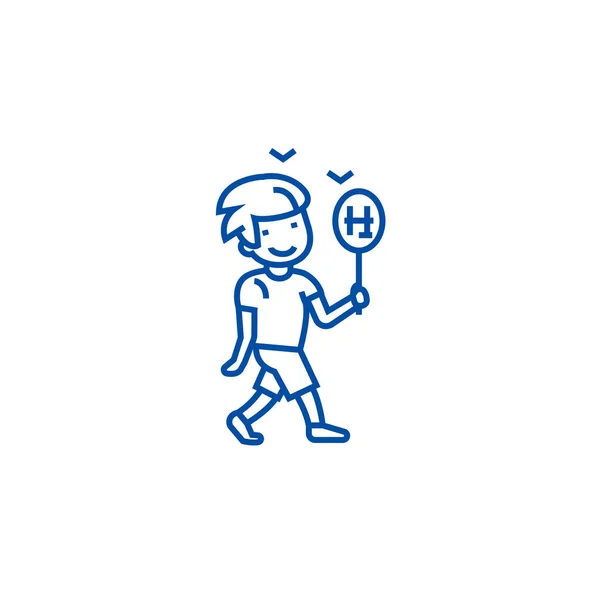 Мальчик ходит с иконой конфетной линии. Мальчик ходит с конфетами плоский вектор символ, знак, очертания иллюстрации . — стоковый вектор