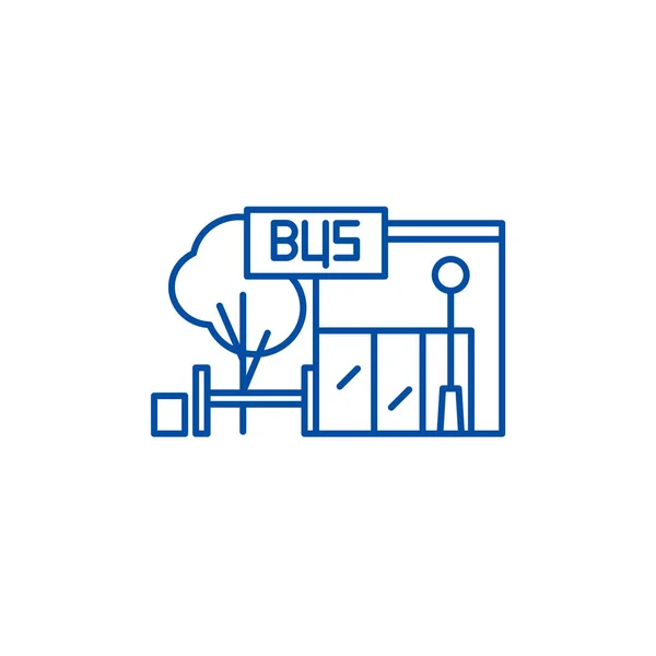 Conceito de ícone de linha de parada de ônibus. Parada de ônibus símbolo vetorial plana, sinal, ilustração esboço . — Vetor de Stock