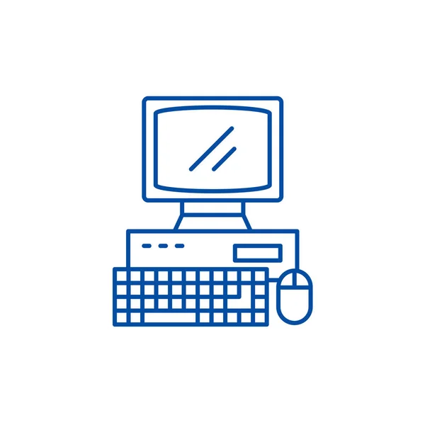 Business laptop line icon concept. Business laptop flat  vector symbol, sign, outline illustration. — Stock Vector