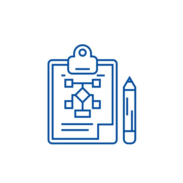 Plan de negocios, lápiz, portapapeles concepto de icono de línea. Plan de negocios, lápiz, portapapeles símbolo vector plano, signo, esquema ilustración . — Vector de stock