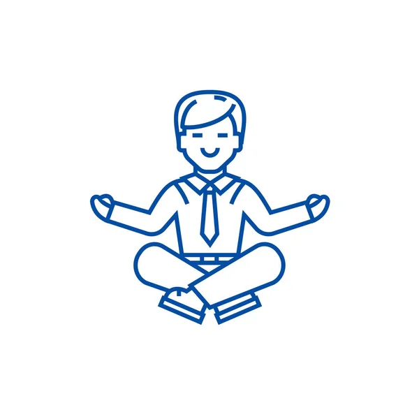Concepto de icono de línea de meditación de hombre de negocios. Meditación hombre de negocios símbolo de vector plano, signo, esbozo ilustración . — Vector de stock