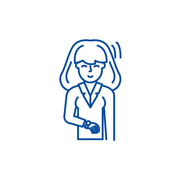 Concepto de icono de línea de mujer de negocios. Businesswoman símbolo de vector plano, signo, esquema ilustración . — Vector de stock