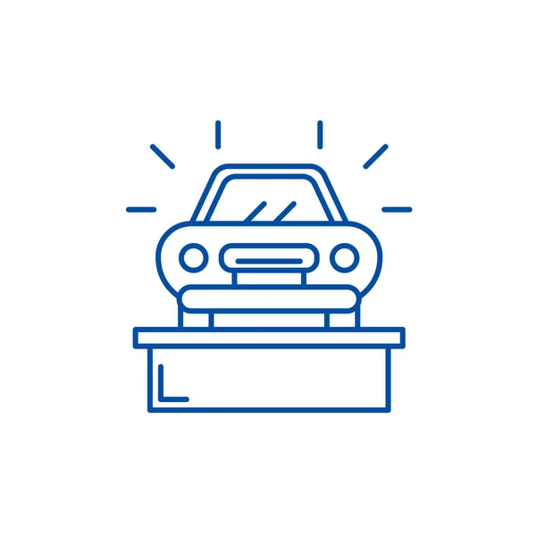 Car Showroom Line Icon-Konzept. Auto Showroom flache Vektor-Symbol, Zeichen, Umriss Illustration. — Stockvektor