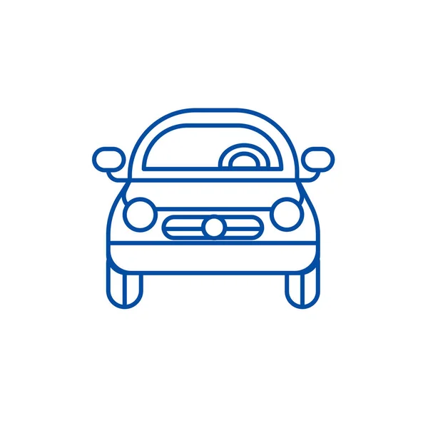 Veículo de carro, conceito de ícone de linha de visão frontal. Veículo de carro, vista frontal símbolo vetorial plana, sinal, ilustração esboço . —  Vetores de Stock
