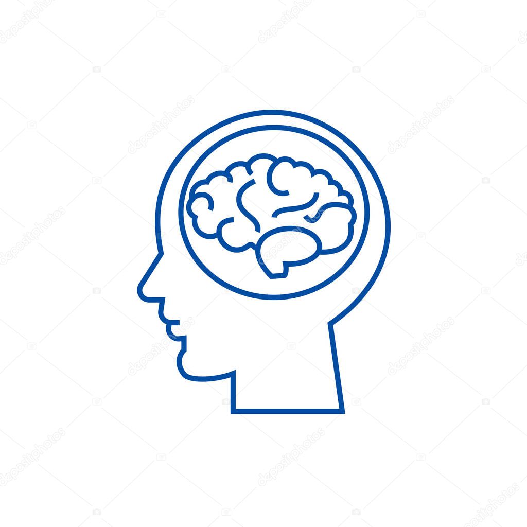 Brain in head,brainstorm, in mind line icon concept. Brain in head,brainstorm, in mind flat  vector symbol, sign, outline illustration.