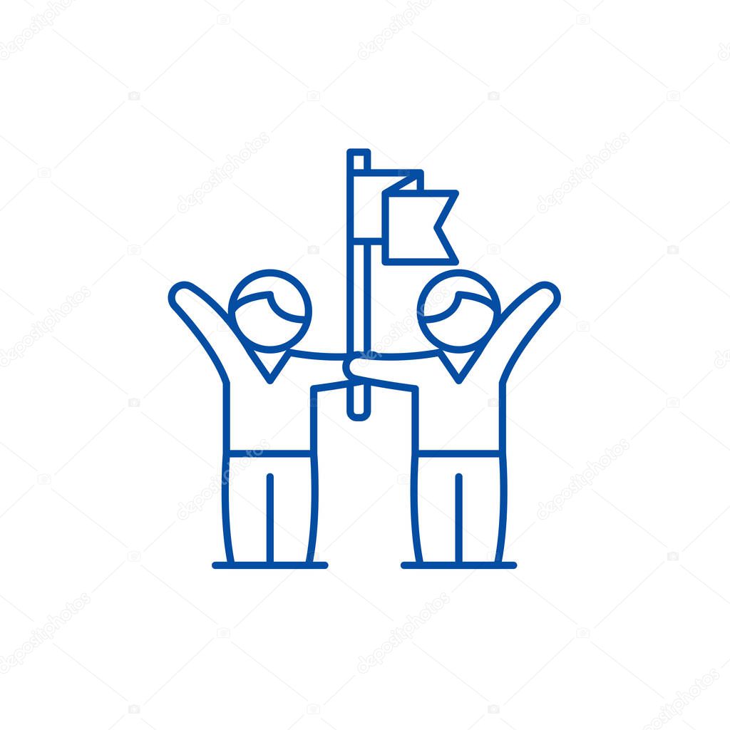 Business team success line icon concept. Business team success flat  vector symbol, sign, outline illustration.