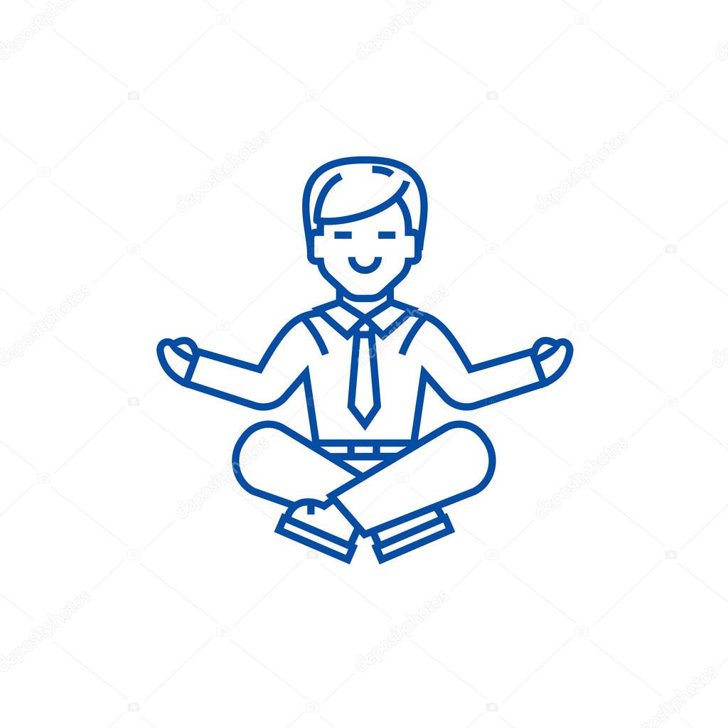 Businessman meditation line icon concept. Businessman meditation flat  vector symbol, sign, outline illustration.