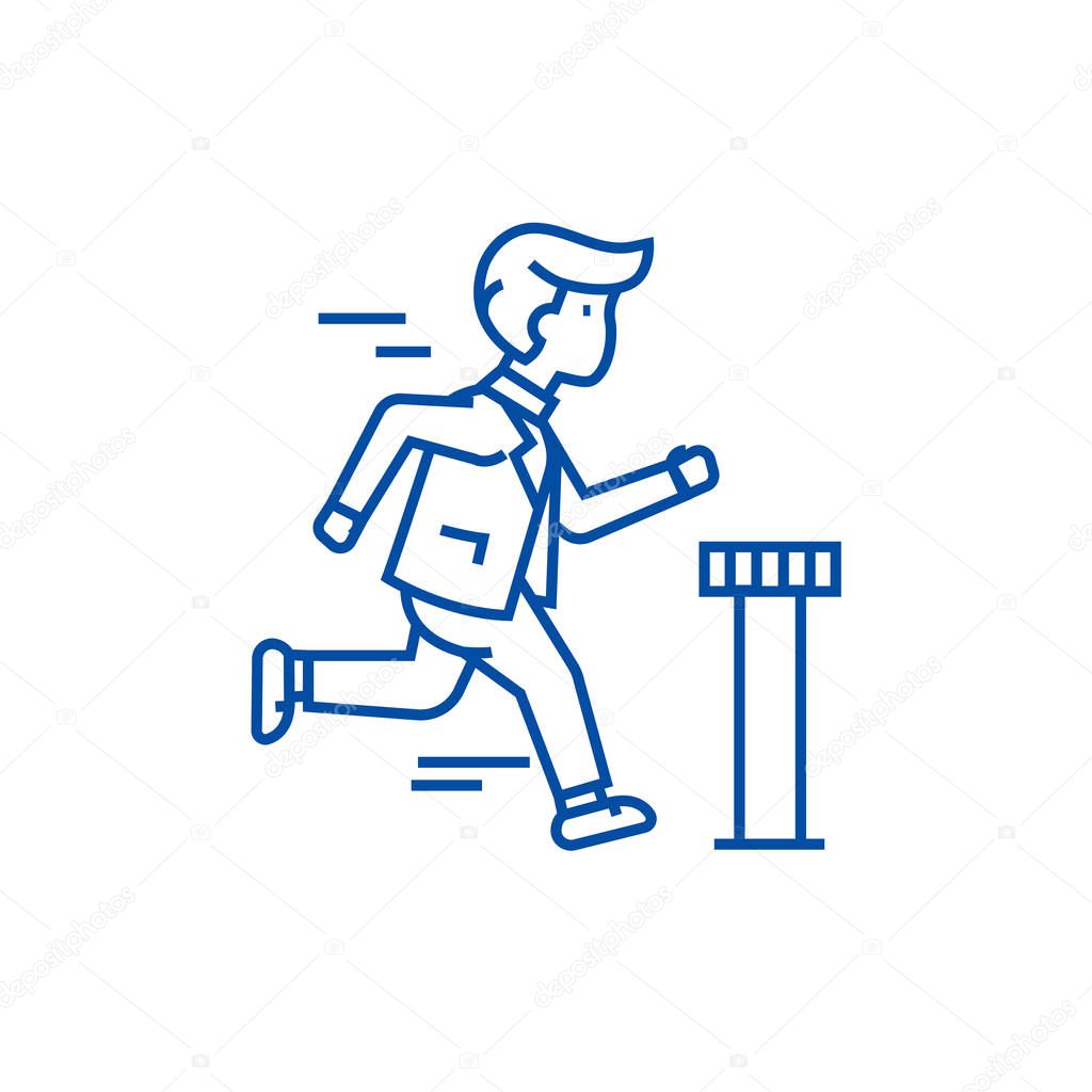 Businessman running to finish line icon concept. Businessman running to finish flat  vector symbol, sign, outline illustration.