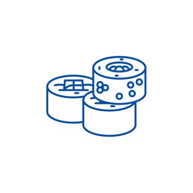 Suşi satırı simgesi kavramı alır. Suşi rulo düz vektör simgesi, işaret, anahat illüstrasyon.