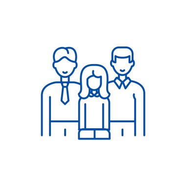 Öğrenciler satırı simgesi kavramı. Öğrenciler düz vektör simgesi, işaret, anahat illüstrasyon.