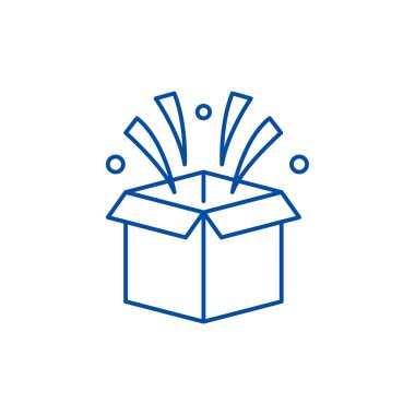 Satırı simgesi kavramı kutu içinde sürpriz. Sürpriz kutu düz vektör simgesi, işaret, anahat illüstrasyon.