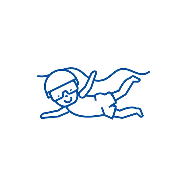 Das Konzept der Swimming-Kids-Linie. Schwimmkind flache Vektor-Symbol, Zeichen, Umriss Illustration. — Stockvektor