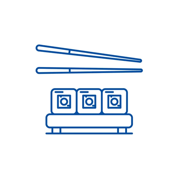 Суши ресторан линии икона концепции. Суши ресторан плоский векторный символ, знак, набросок иллюстрации . — стоковый вектор