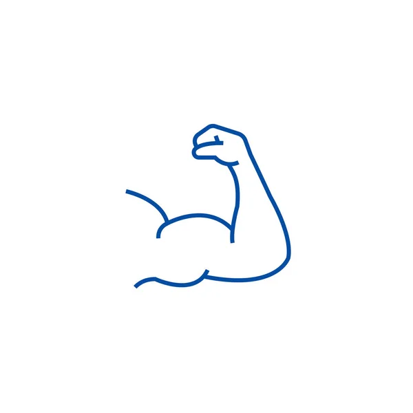 Braço forte, conceito de ícone de linha de musculação. Braço forte, musculação símbolo vetorial plana, sinal, ilustração esboço . —  Vetores de Stock
